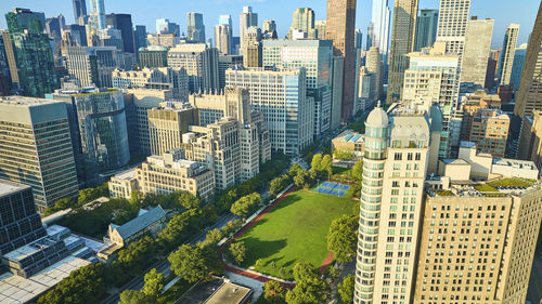 High angle view of buildings in city