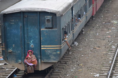 Full length of train on railroad station platform