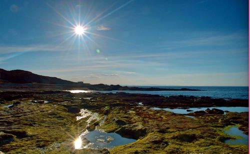 Sun shining over sea