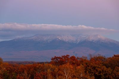 Scenic view of mountains against sky during autumn