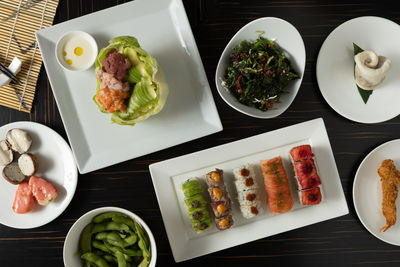 High angle view of food on table