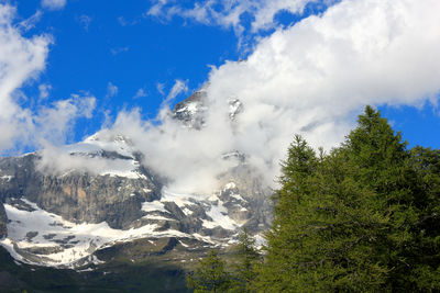 Low angle view of snowcapped mountain against sky