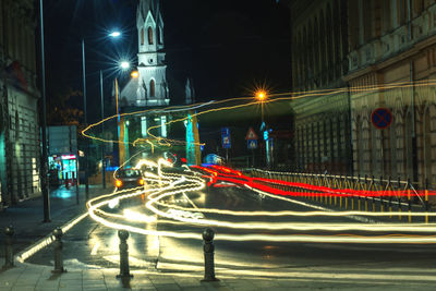 Light trails on city street at night