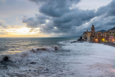 Scenic view of sea against sky during sunset