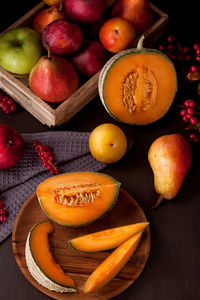 High angle view of fruits on table