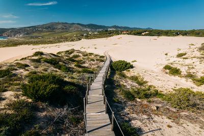 Pedestrian paths on dunes at guincho, cascais, portugal