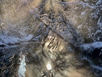 High angle view of frozen river
