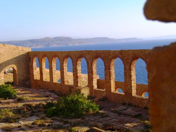 Scenic view of sea seen from building terrace at sardinia