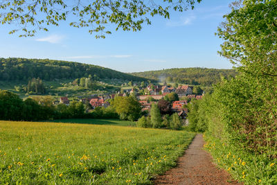 Scenic view of agricultural landscape against sky