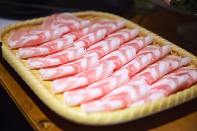 High angle view of dessert in tray