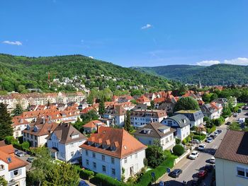 High angle view of townscape against sky