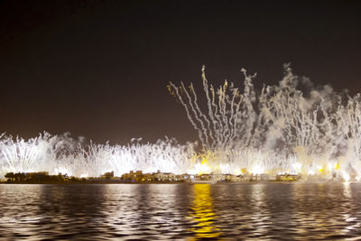 Panoramic view of illuminated trees at night