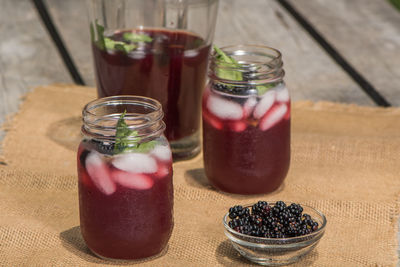 Close-up of drink in glass jar on table