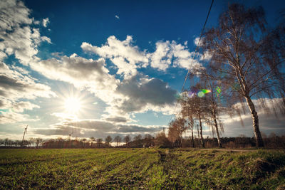 Scenic view of grassy field against cloudy sky