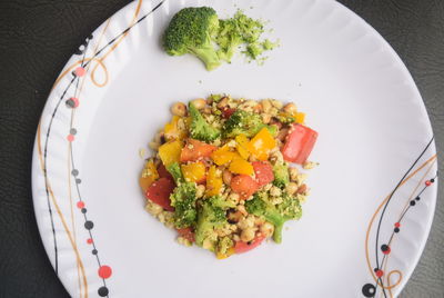 High angle view of food in plate