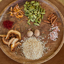 High angle view of vegetables in bowl on table