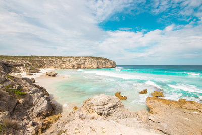 Scenic view of sea against cloudy sky