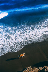 High angle view of people on beach