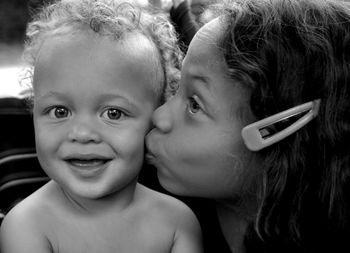 Close-up of mother and son