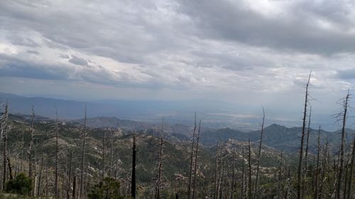 Scenic view of mountains against cloudy sky