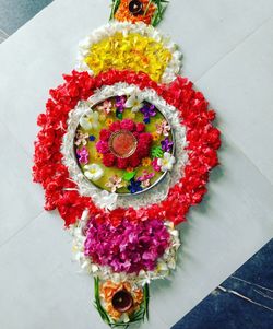 High angle view of cake in plate on table