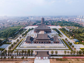 High angle view of buildings in city