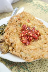 High angle view of breakfast served in plate