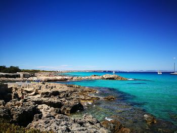 Scenic view of sea against blue sky