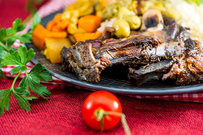 Close-up of meat in plate