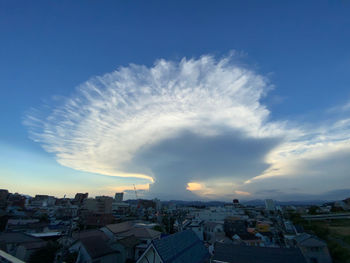 High angle view of townscape against sky at sunset