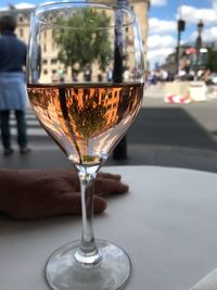 Close-up of beer in glass on table