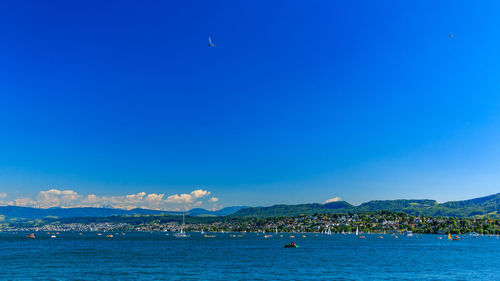 Scenic view of sea against blue sky