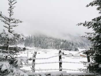 Snow covered field against sky