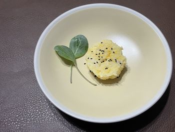 High angle view of food in plate on table