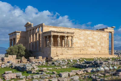 The erechtheum, temple in the acropolis dedicated to the goddess athena poliade, athens, greece