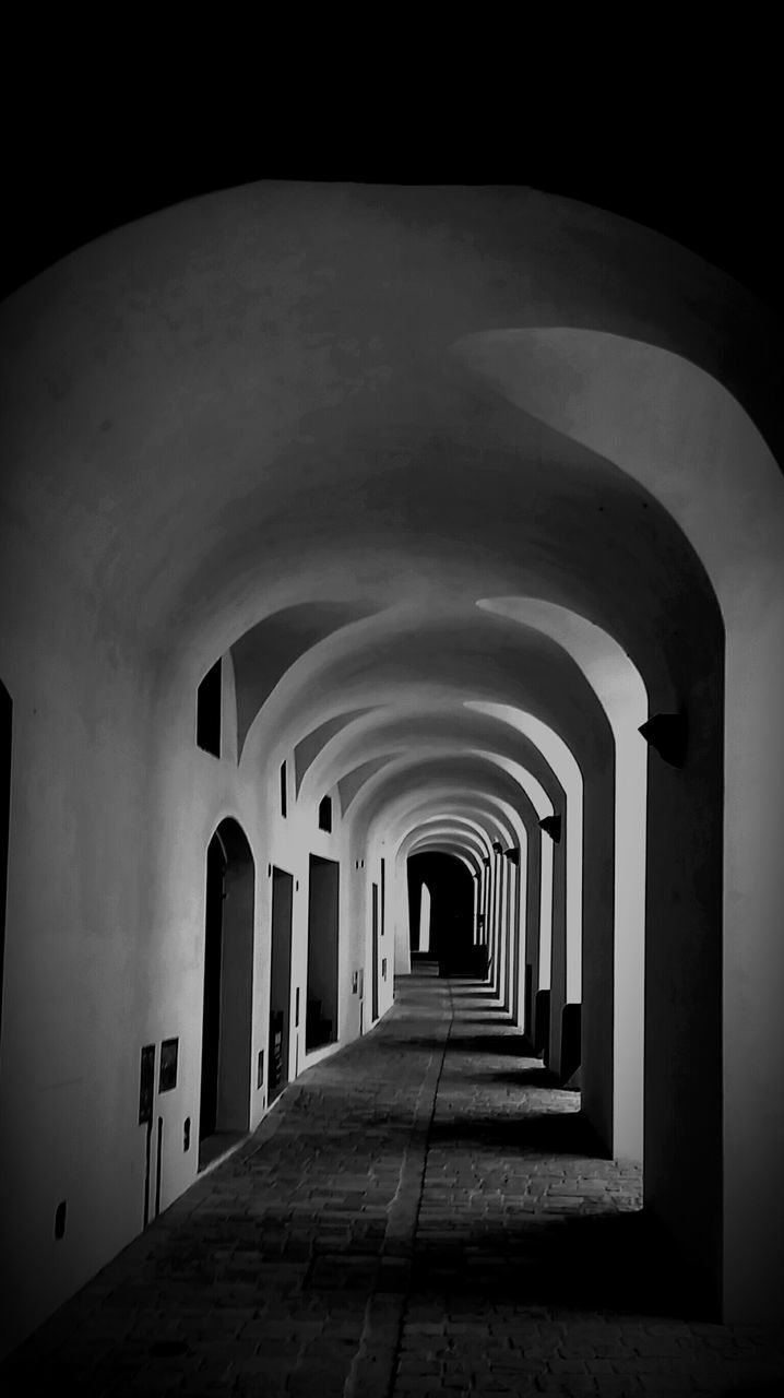 arch, architecture, built structure, the way forward, indoors, diminishing perspective, corridor, vanishing point, archway, ceiling, tunnel, arched, empty, in a row, history, building, colonnade, architectural column, no people, walkway