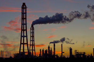 Smoke emitting from chimney against sky during sunset