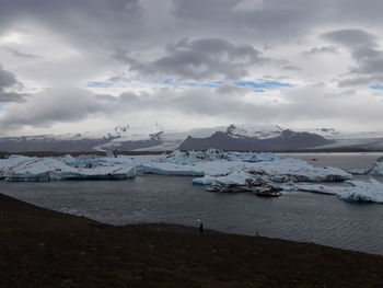 Scenic view of lake against sky during winter