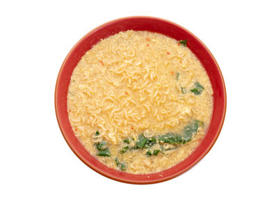 High angle view of soup in bowl