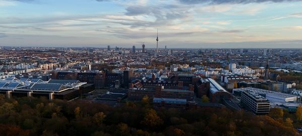 High angle view of townscape against sky
