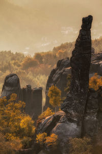 Low angle view of rock formations