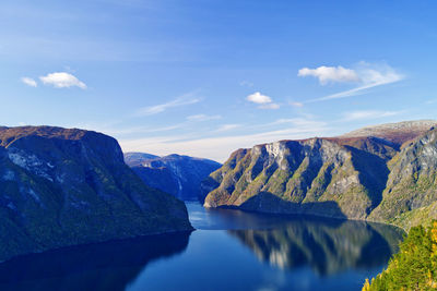 Looking down at the aurlandsfjord from the stegastein viewpoint 