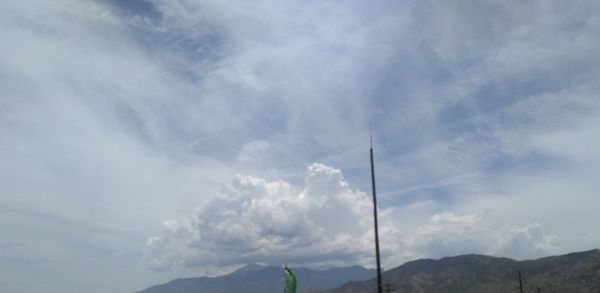 Low angle view of cloudy sky over mountains