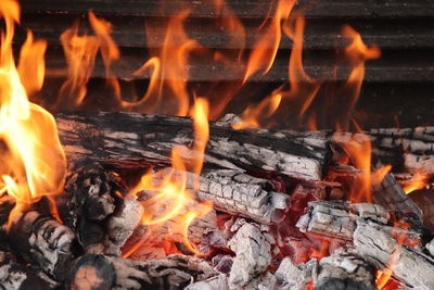 Close-up of bonfire on barbecue grill