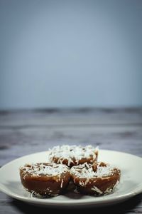 Close-up of dessert in plate on table