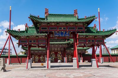 View of bogd khan palace against cloudy sky