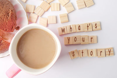 High angle view of coffee on table