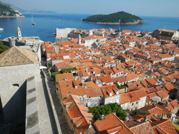 High angle view of buildings in city
