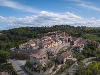 High angle view of townscape against sky