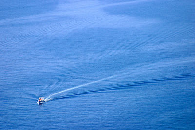 High angle view of man sailing on sea